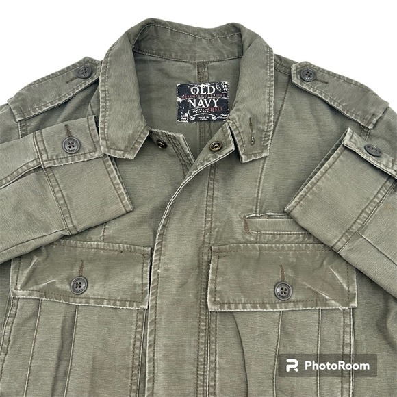 VTG Old Navy Jacket S Olive Green Military Utility Deck Field Faded Cargo Pocket - Picture 1 of 16